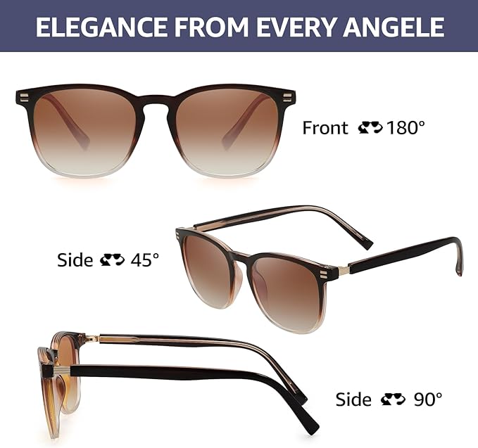 SIPHEW Women’s Polarised UV400 Sunglasses - Lightweight Square Frame with Gold Accents, Gradient Brown Lens