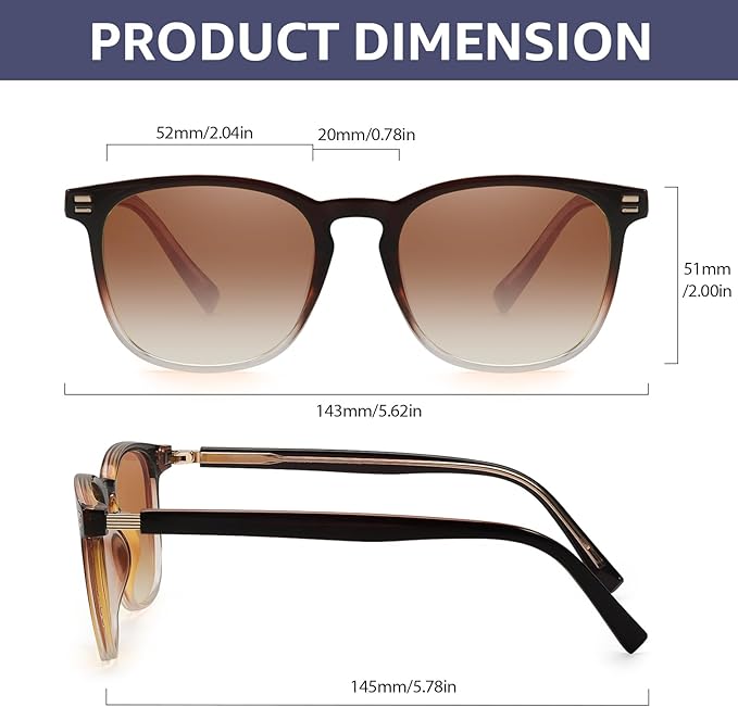 SIPHEW Women’s Polarised UV400 Sunglasses - Lightweight Square Frame with Gold Accents, Gradient Brown Lens