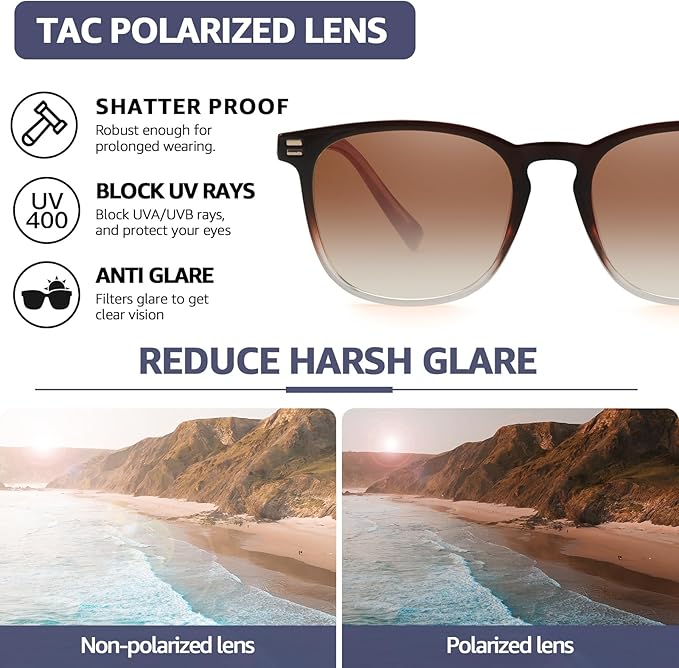 SIPHEW Women’s Polarised UV400 Sunglasses - Lightweight Square Frame with Gold Accents, Gradient Brown Lens