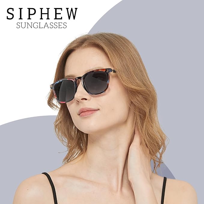 SIPHEW Women’s Polarised UV400 Sunglasses - Lightweight Square Frame with Gold Accents, Gradient Brown Lens
