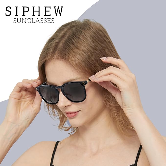 SIPHEW Women’s Polarised UV400 Sunglasses - Lightweight Square Frame with Gold Accents, Gradient Brown Lens