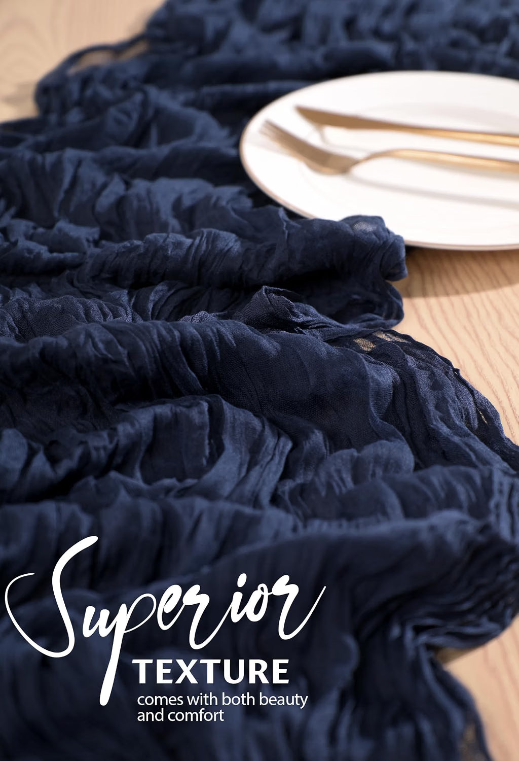 Six navy blue cheesecloth table runners by Showgeous, 21x120 inches, boho gauze style for wedding, party, or home decor.