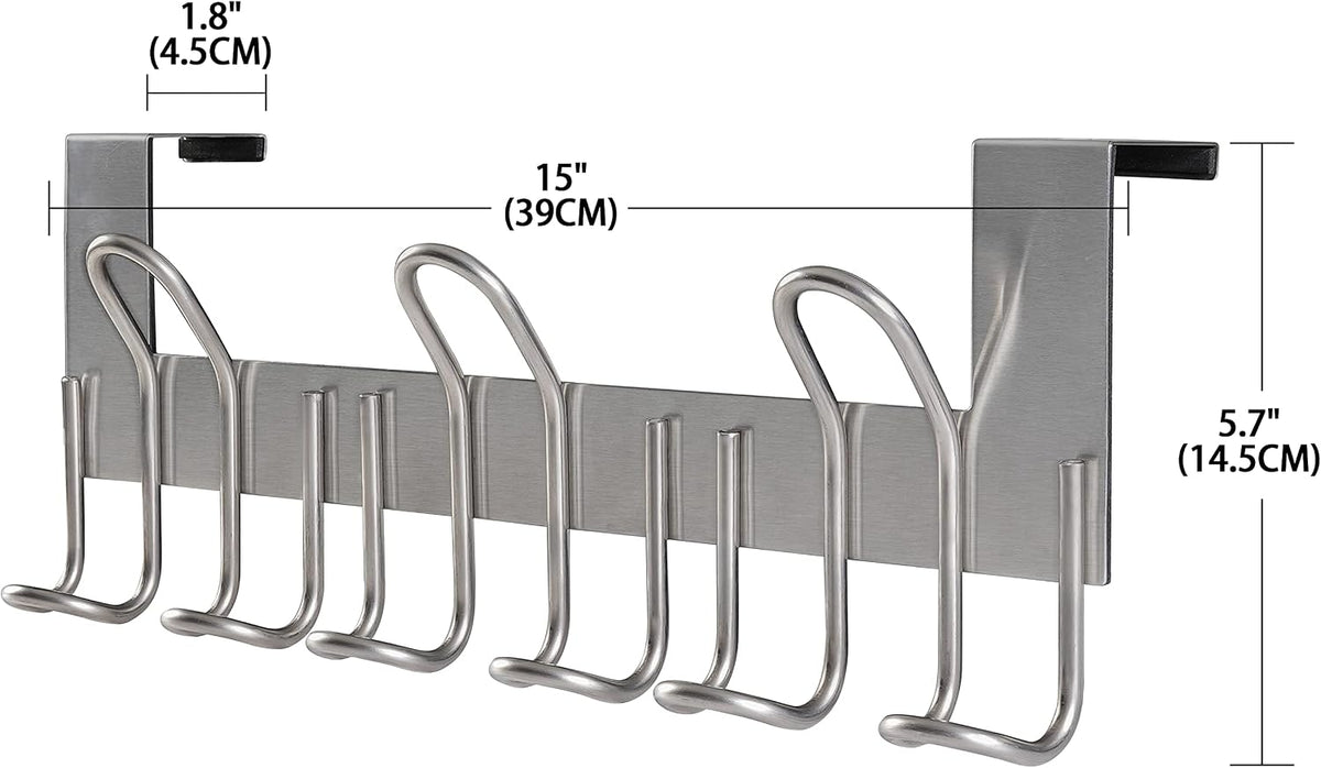 Skoloo Over The Door Hooks - 9 Hook Stainless Steel Door Hanger for Doors Up to 1-34  4.5cm - For Coats, Towels, Hats, Bags