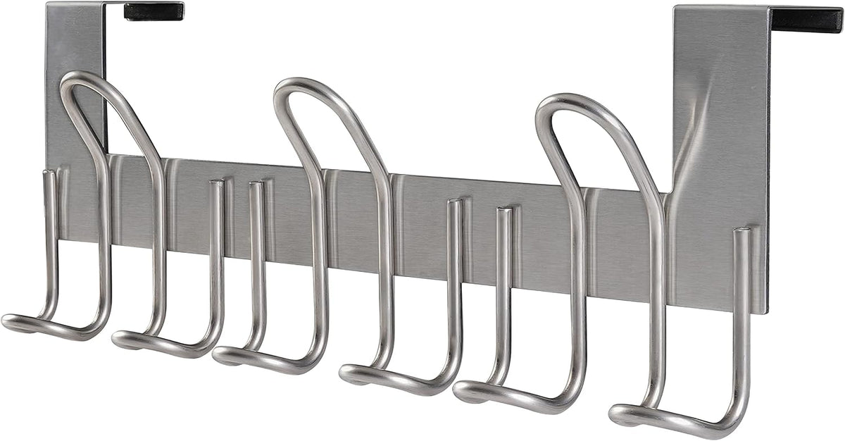 Skoloo Over The Door Hooks - 9 Hook Stainless Steel Door Hanger for Doors Up to 1-34  4.5cm - For Coats, Towels, Hats, Bags