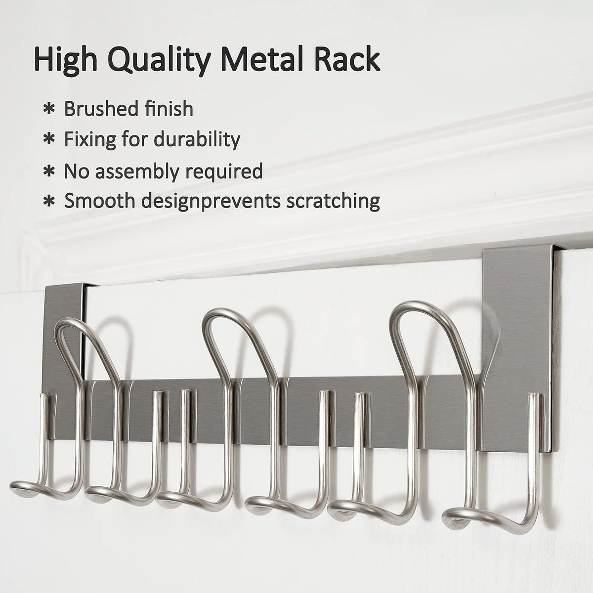 Skoloo Over The Door Hooks - 9 Hook Stainless Steel Door Hanger for Doors Up to 1-34  4.5cm - For Coats, Towels, Hats, Bags