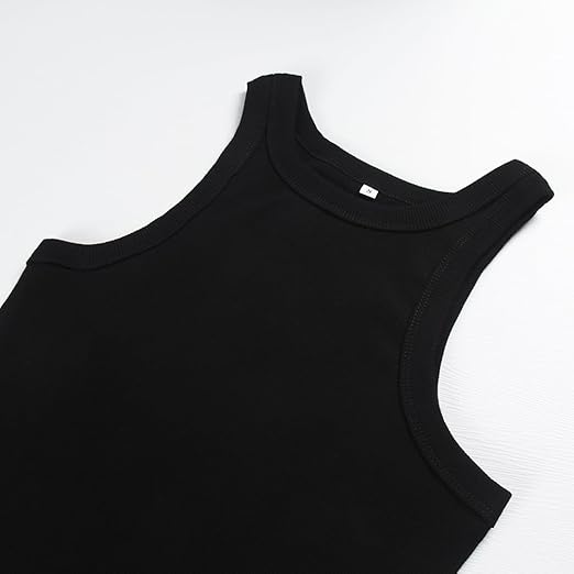 Smile Fish women's summer sleeveless racerback high neck tank top in ribbed cotton, fitted and basic for casual wear.