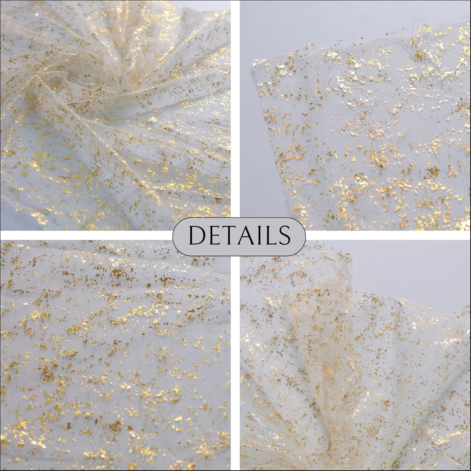 Snowkingdom 3Pcs 10Ft Gold Table Runners - Sheer Chiffon Tulle Cheesecloth with Gold Sequin Glitter Foil - Wedding Party Decorations