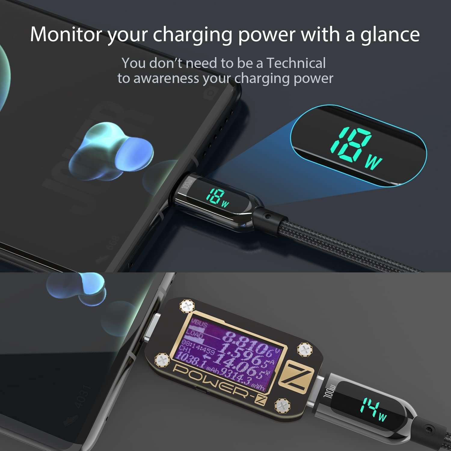 SOOPII 100W USB-C to USB-C Fast Charging Cable with LED Power Display ⚡ 3M Nylon Braided! - Zeta Store