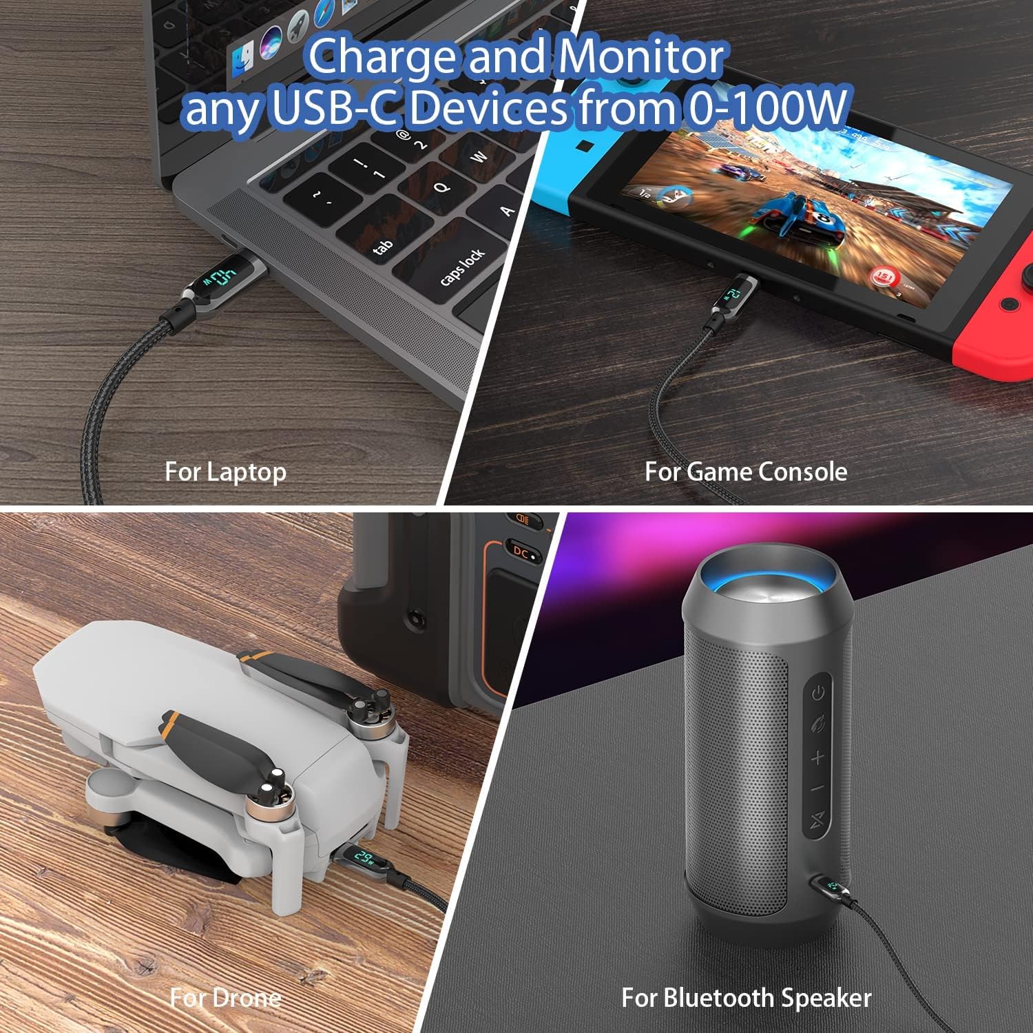 SOOPII 100W USB-C to USB-C Fast Charging Cable with LED Power Display ⚡ 3M Nylon Braided! - Zeta Store