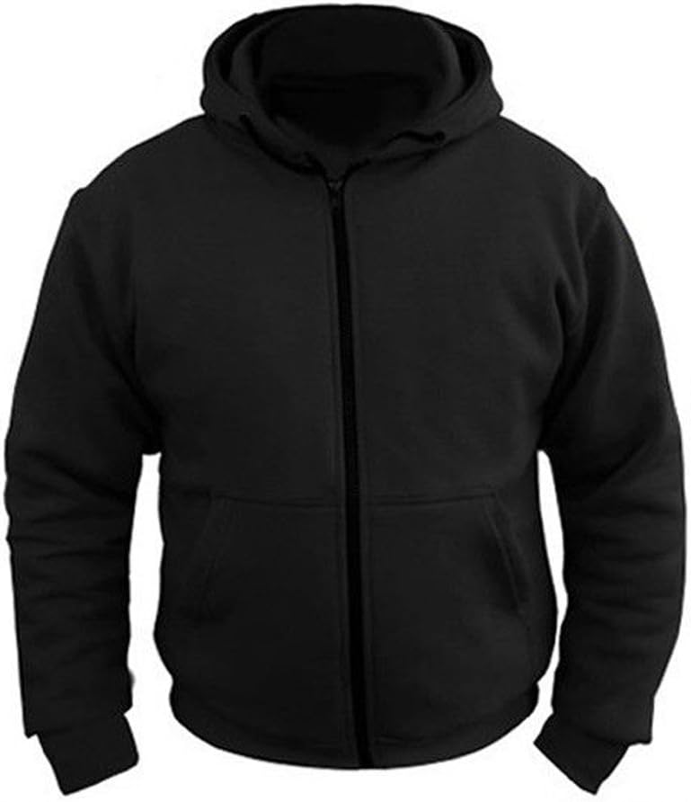 Speed MaxX Mens Black Fleece Motorbike Hoodie Jacket with Full Kevlar Lining & Removable Armour