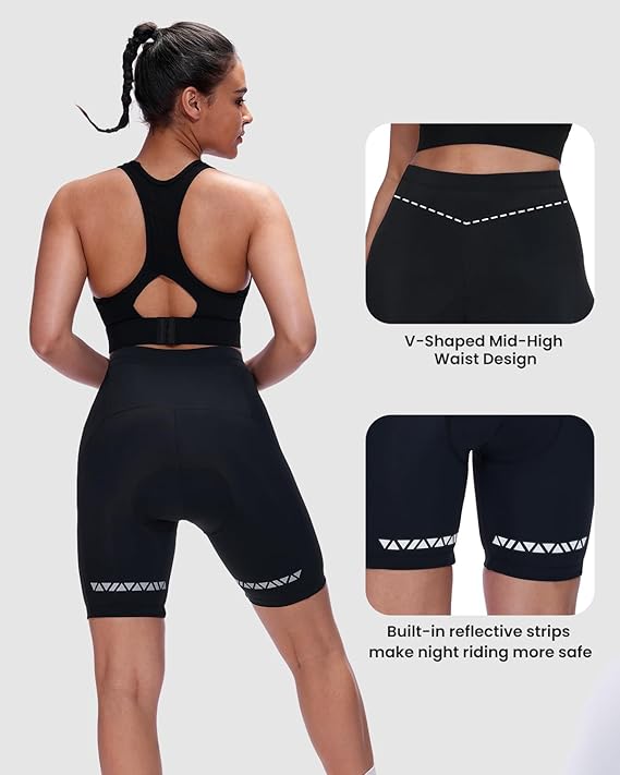 Sportneer Women's Cycling Shorts with 4D Padded Liner | High-Elastic Quick-Dry | V-Waist & Reflective Strips | Premium Bike Shorts for Indoor & Outdoor Riding