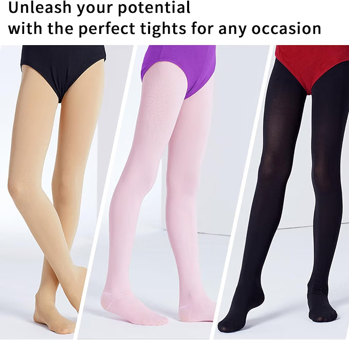 Srclo 3 Pairs Girls Tights - Soft Stretchy School Uniform & Ballet Dance Tights - Ages 6-14