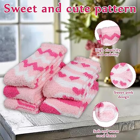 Srumvoat five pairs of fluffy women's bed socks in soft coral fleece, warm and cozy, UK size 5-8, perfect for winter.