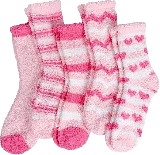 Srumvoat five pairs of fluffy women's coral fleece bed socks in UK size 5-8, soft, warm, and cozy for winter comfort.