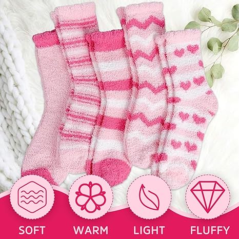 Srumvoat 5 pairs of fluffy women's coral fleece bed socks in UK size 5-8, cozy and warm for winter comfort.