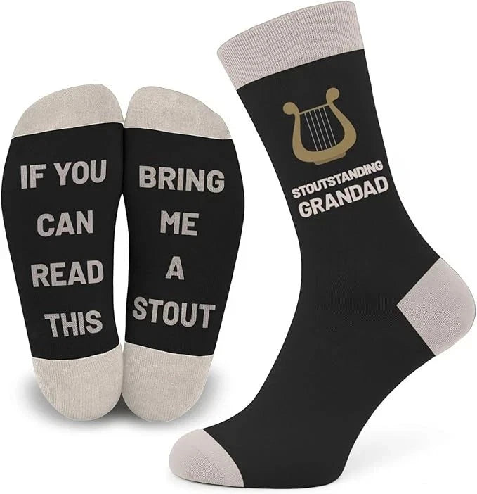 HILARIOUS STOUT Socks for Grandad | 'If You Can Read This, Bring Me A Stout' | Funny Beer Gift for Grandpa | Fathers Day, Birthday, Christmas Presents | 80% Cotton, Size 6-12