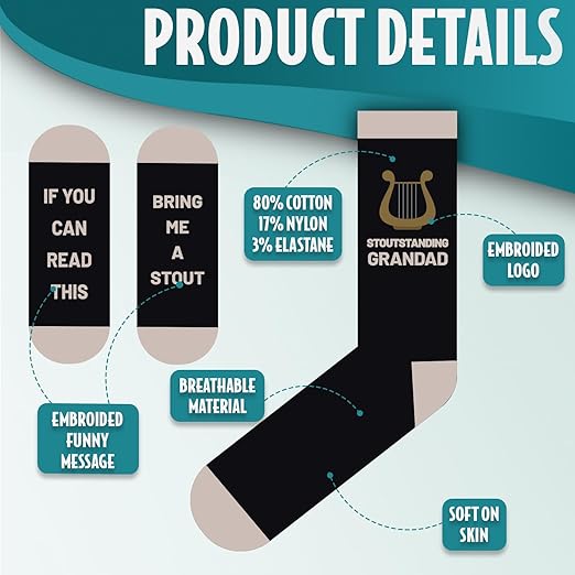 HILARIOUS STOUT Socks for Grandad | 'If You Can Read This, Bring Me A Stout' | Funny Beer Gift for Grandpa | Fathers Day, Birthday, Christmas Presents | 80% Cotton, Size 6-12
