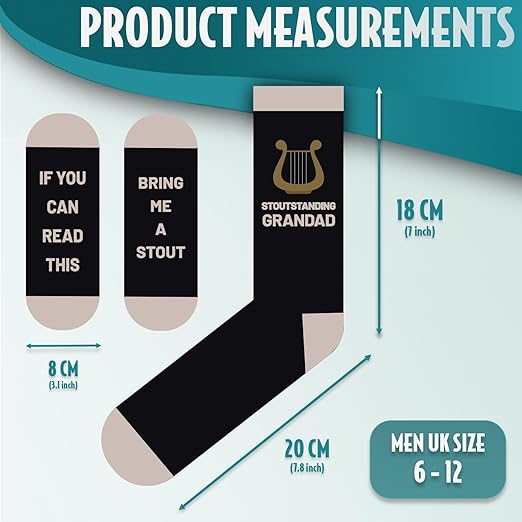 HILARIOUS STOUT Socks for Grandad | 'If You Can Read This, Bring Me A Stout' | Funny Beer Gift for Grandpa | Fathers Day, Birthday, Christmas Presents | 80% Cotton, Size 6-12