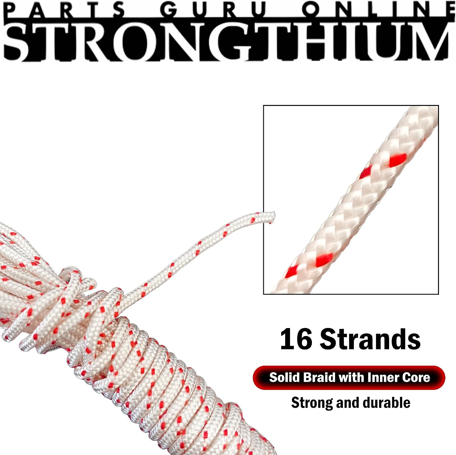 Strongthium 12M x 4mm Recoil Pull Starter Rope - Heavy Duty Starter Cord for Lawnmower, Chainsaw, Generator, Strimmer - Compatible with Honda, Briggs & Stratton, Stihl, Mountfield