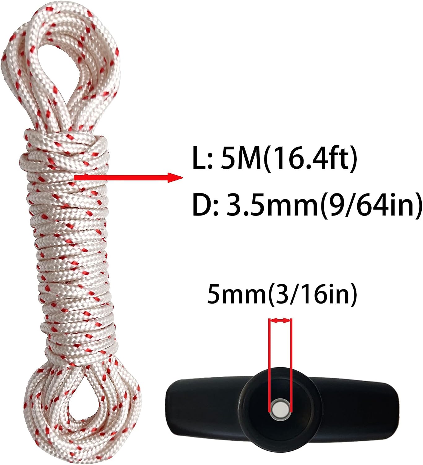 Strongthium 5M Starter Rope 3.5mm - Recoil Pull Cord Kit with 2 Handles for Honda, Briggs & Stratton, Stihl, Craftsman, Toro, Husqvarna - Lawnmower, Chainsaw, Strimmer, Generator