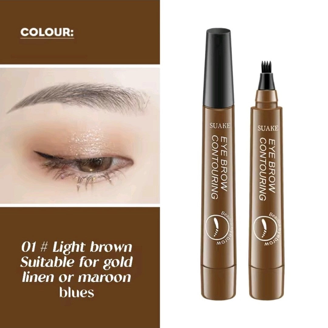 Suake 4-pack waterproof eyebrow pen with fork tip for natural, soft contour microblading and eyebrow tattooing.