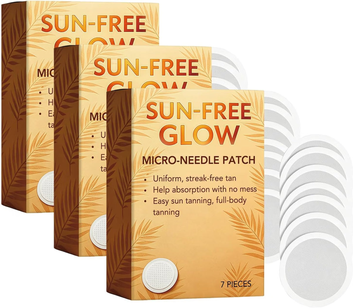 Sun-Free Glow Micro-Needle Self Tanning Patch - 21 Patches (3x 7) DHA & Erythrulose - Natural Bronze, No Sun, No Mess
