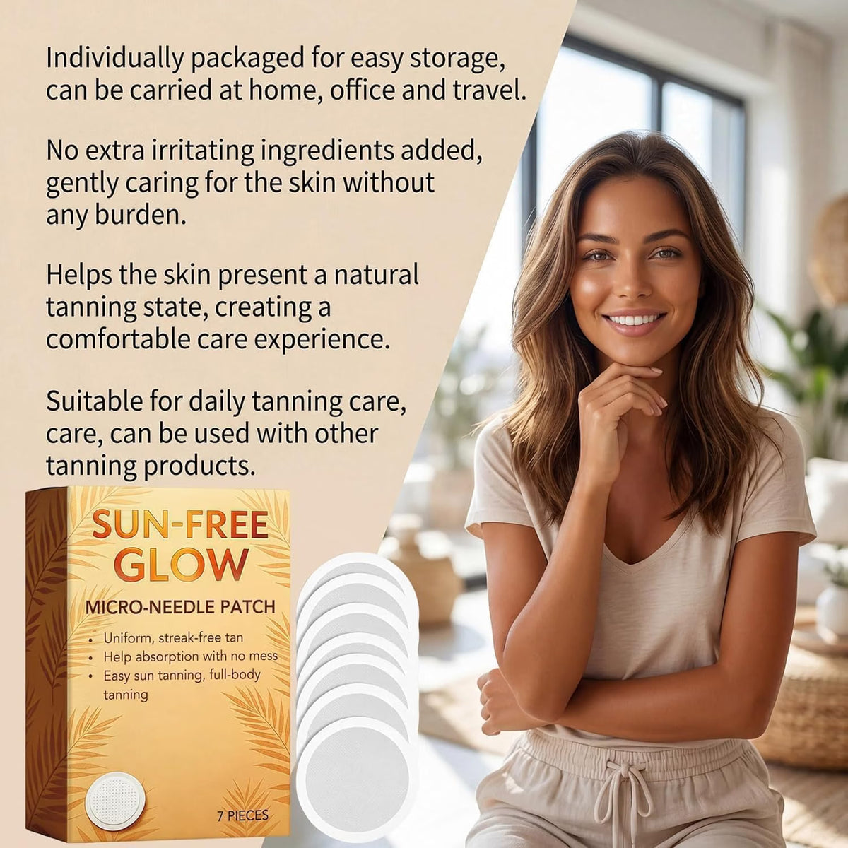 Sun-Free Glow Micro-Needle Self Tanning Patch - 21 Patches (3x 7) DHA & Erythrulose - Natural Bronze, No Sun, No Mess
