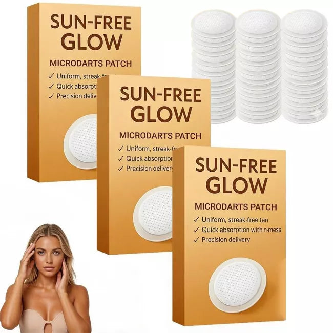 Sun Free Glow Patches for natural sunless bronze tan, featuring advanced micro-needle technology in a 3-box set for all skin types.