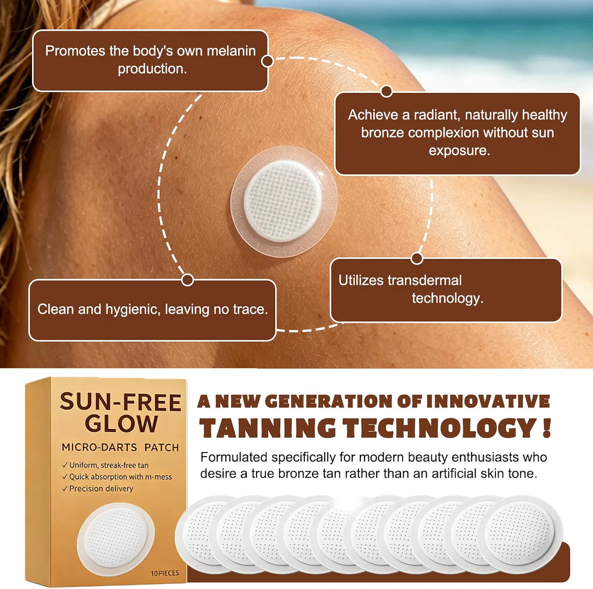 Sun-Free Glow Micro-Needle Self Tanning Patches (30 Pack) – Streak-Free DHA & Erythrulose Fake Tan Microdarts