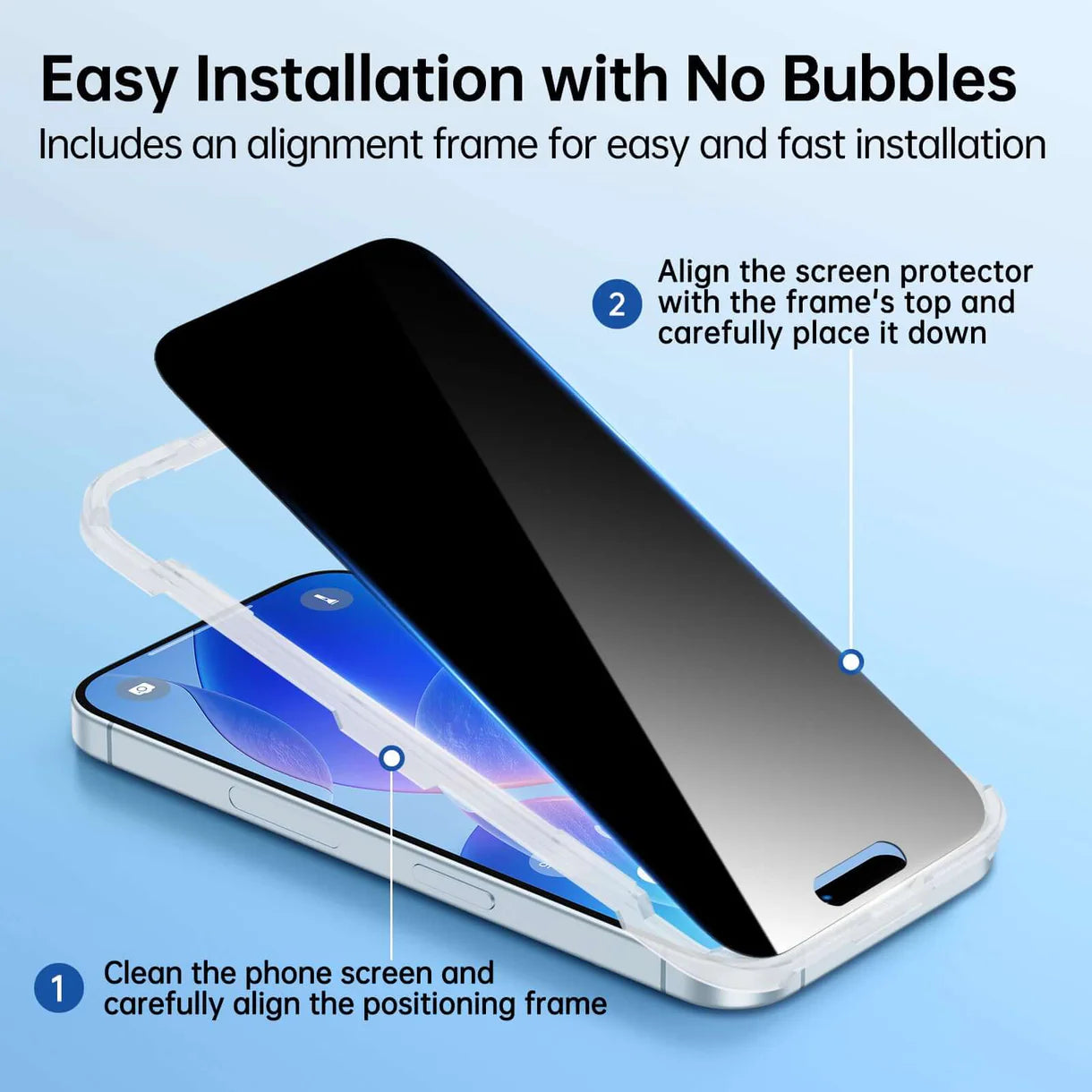 Syncwire 28° privacy screen protector for iPhone 15 Pro/Pro Max, 2-pack, 9H tempered glass, case friendly, easy to install