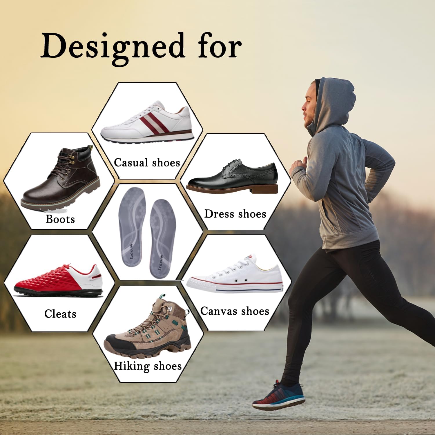Szdxuw Memory Foam Insoles Size UK3 : UK8 - Super Soft Comfort Cushioning Inserts for Men Women Kids - Trim to Fit for Trainers, Sports Shoes, Walking Boots & Work Shoes