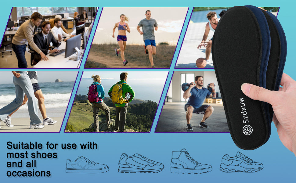 Szdxuw Memory Foam Insoles for Women - Comfort Cushioned Shoe Inserts for Sports, Trainers, Running, Work Shoes, Sneakers, Boots