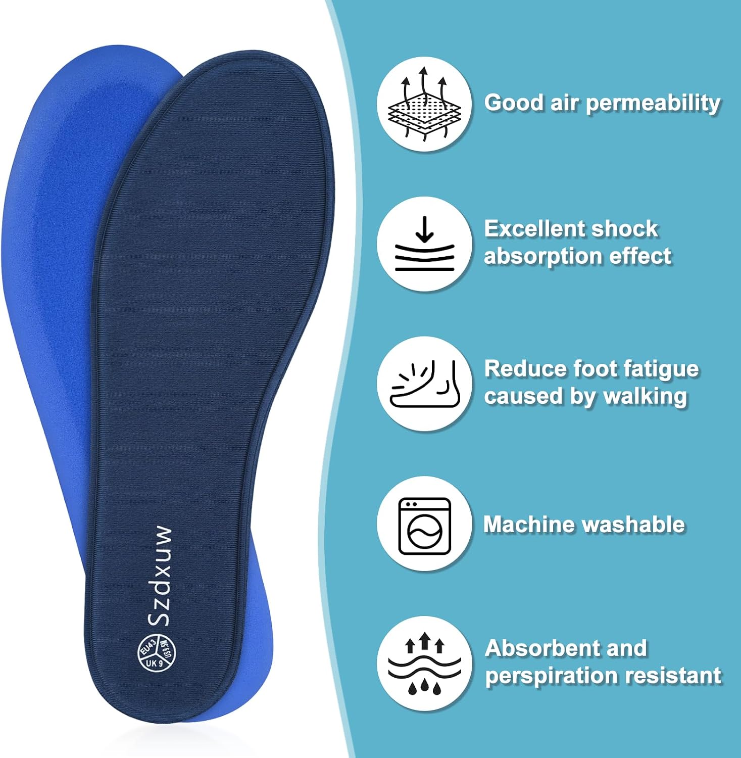 Szdxuw Memory Foam Insoles for Women - Comfort Cushioned Shoe Inserts for Sports, Trainers, Running, Work Shoes, Sneakers, Boots