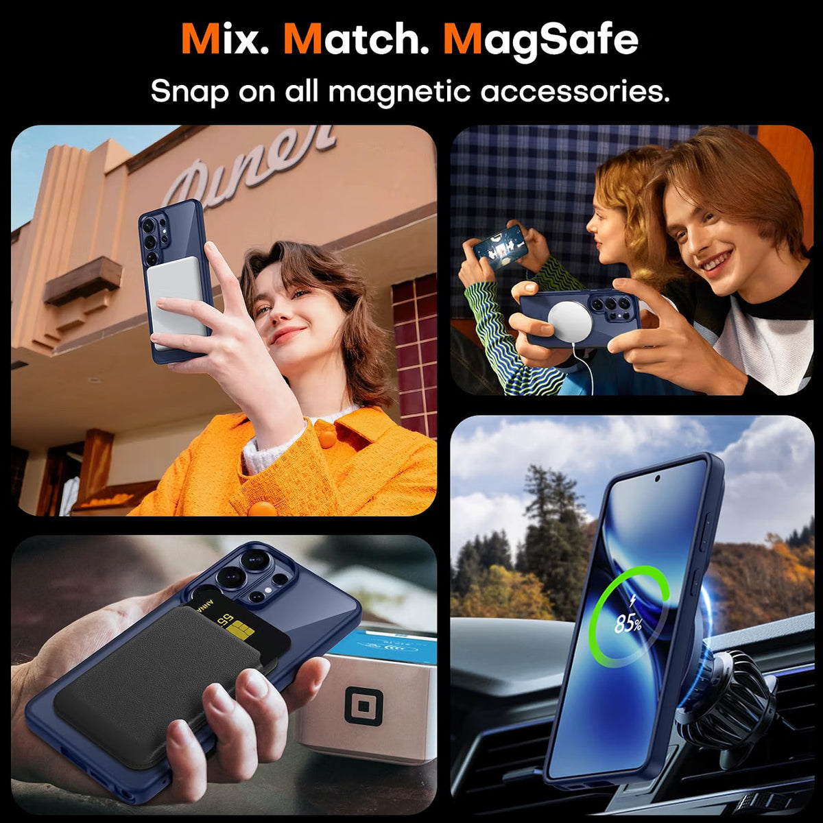 Blue TAURI magnetic case for Samsung Galaxy S26 Ultra with MagSafe compatibility and shockproof 9H tempered glass screen protector
