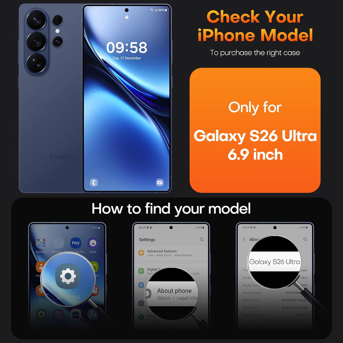 TAURI magnetic blue silicone case for Samsung Galaxy S26 Ultra with 9H tempered glass screen protector, shockproof and slim design