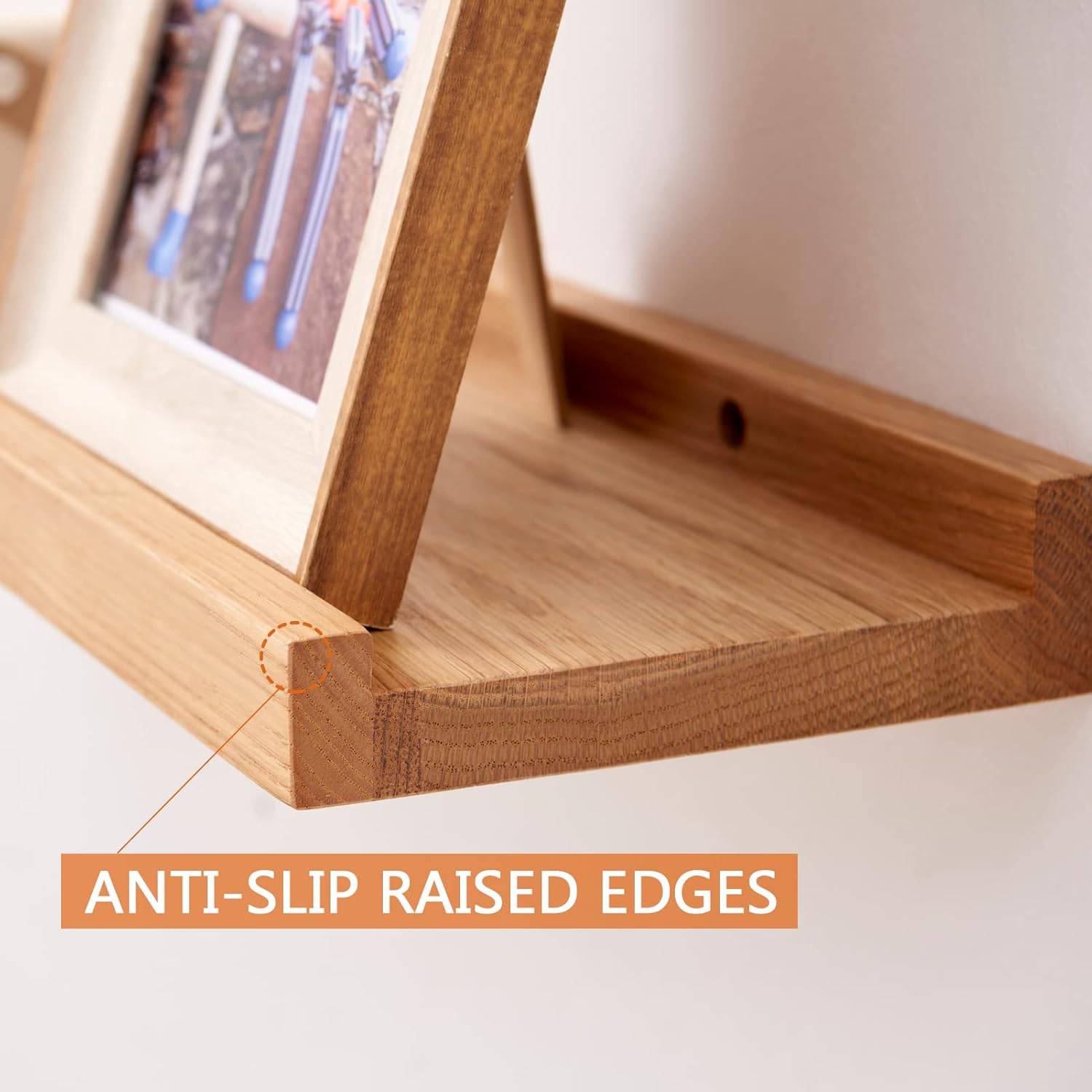 Solid Oak Wood Floating Wall Shelf - Premium Picture Ledge | 80cm | Natural Finish | Easy Install - Zeta Store