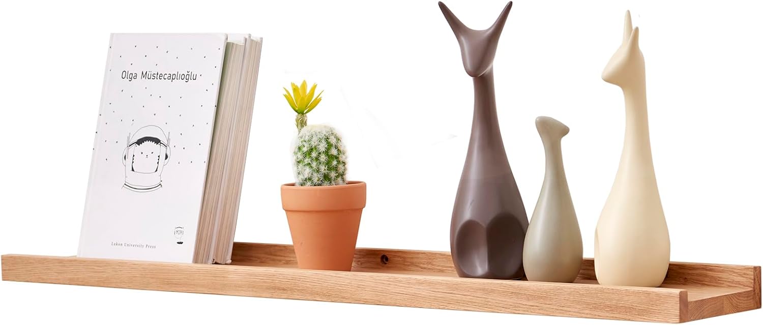 Solid Oak Wood Floating Wall Shelf - Premium Picture Ledge | 80cm | Natural Finish | Easy Install - Zeta Store