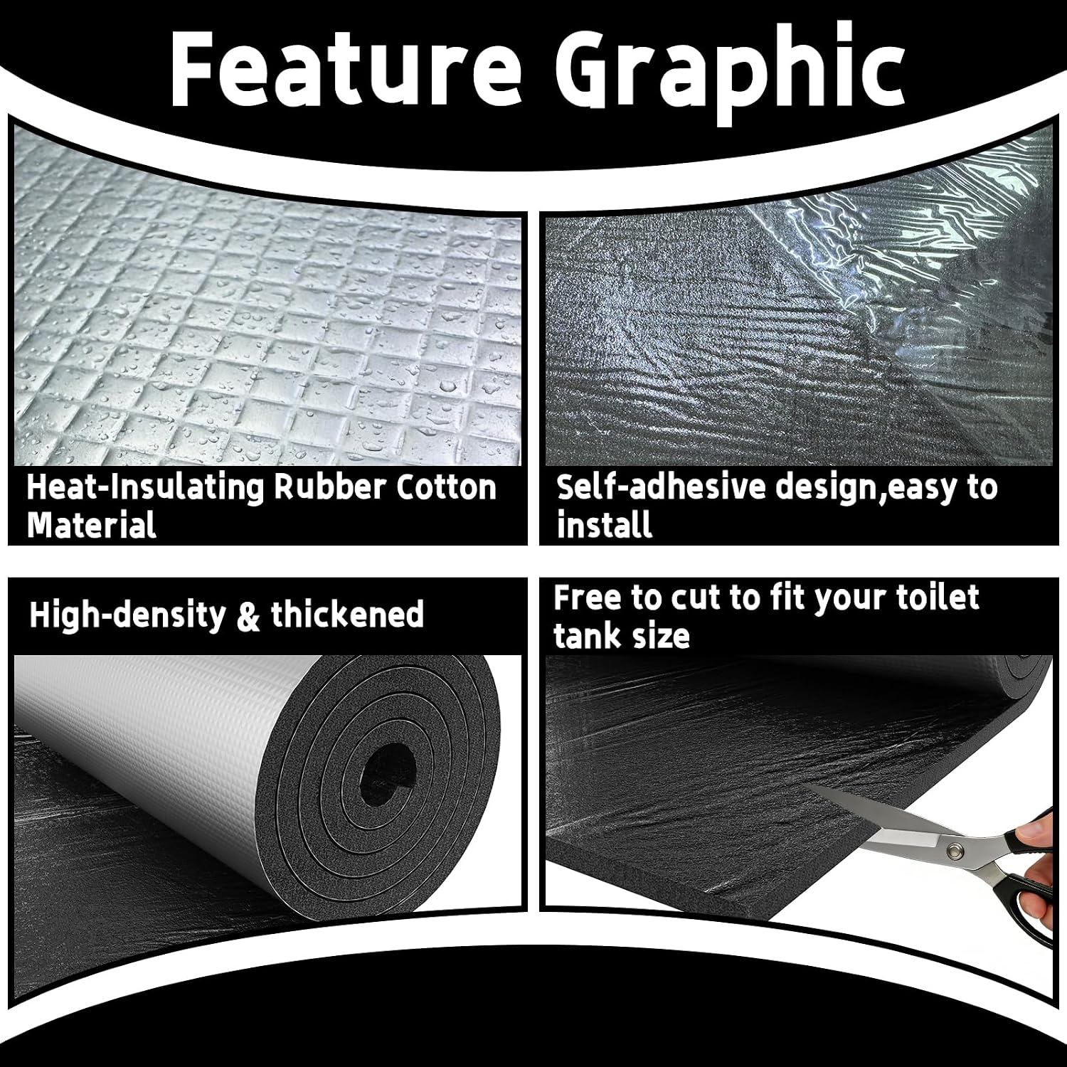Taitonggo Toilet Tank Insulation Liner 40x16 Inch - Self-Adhesive Anti-Condensation Kit with Aluminum Foil