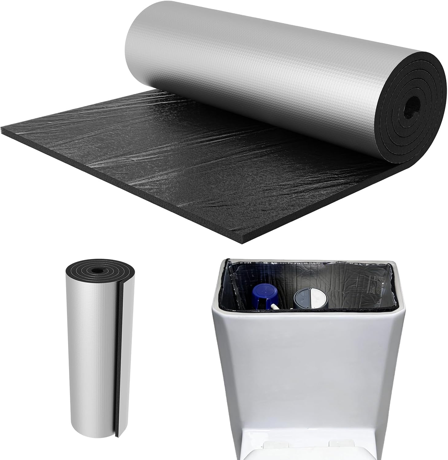 Taitonggo Toilet Tank Insulation Liner 40x16 Inch - Self-Adhesive Anti-Condensation Kit with Aluminum Foil
