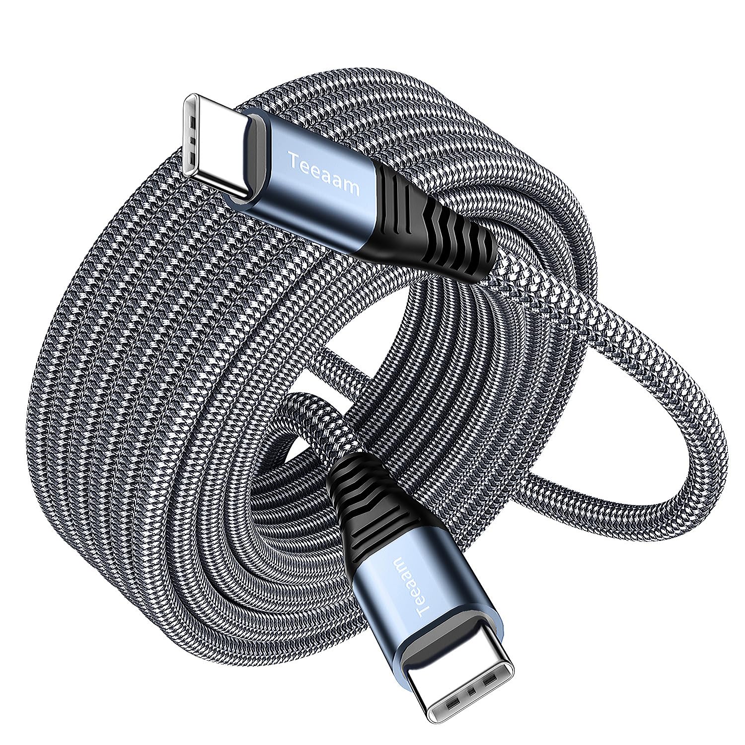 Teeaam 60W USB C to USB C Cable [Extra Long] | Fast Charging for MacBook, iPad Pro, Galaxy, Switch | Nylon Braided & 40,000+ Bend Lifespan