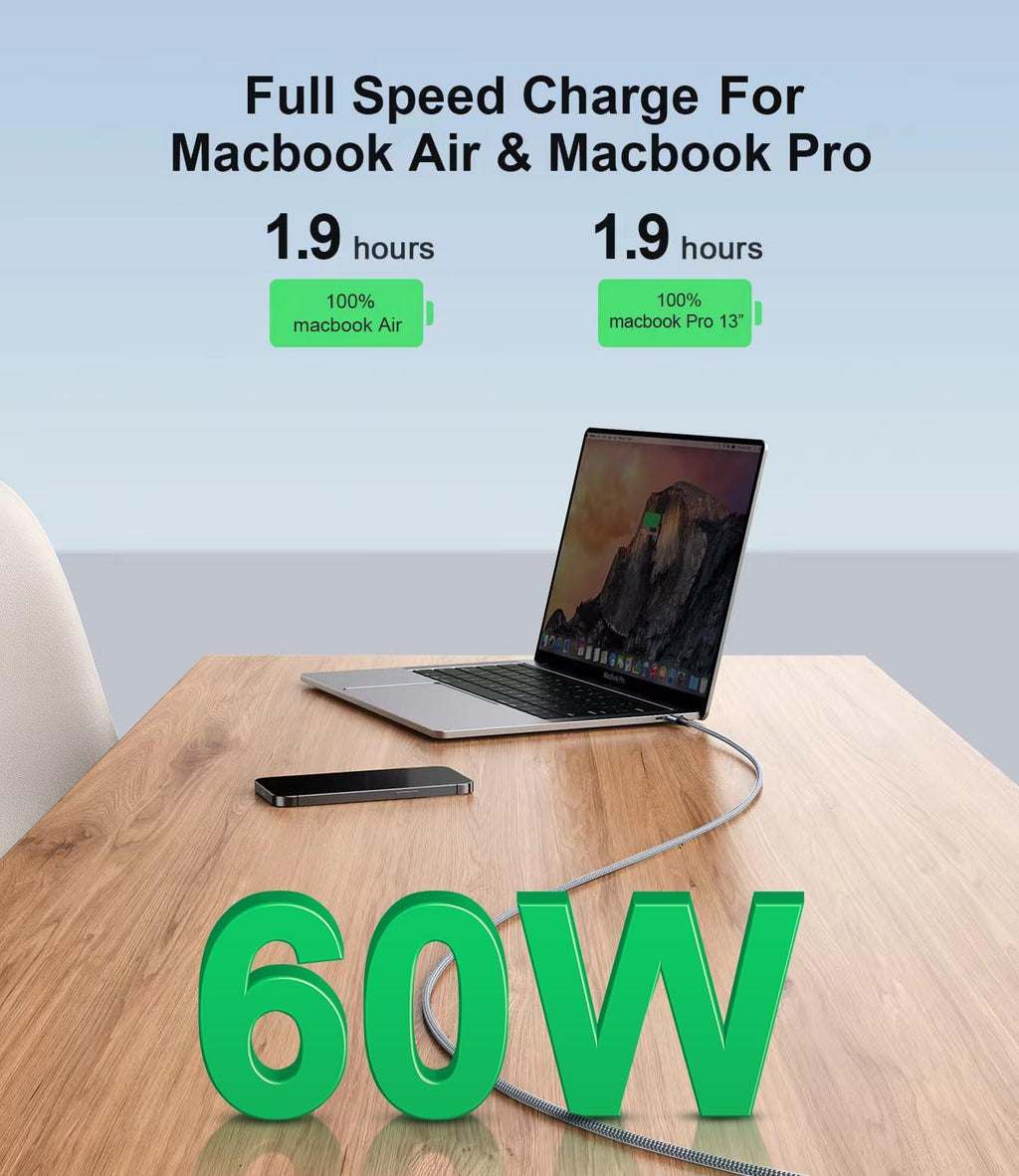 Teeaam 60W USB C to USB C Cable [Extra Long] | Fast Charging for MacBook, iPad Pro, Galaxy, Switch | Nylon Braided & 40,000+ Bend Lifespan