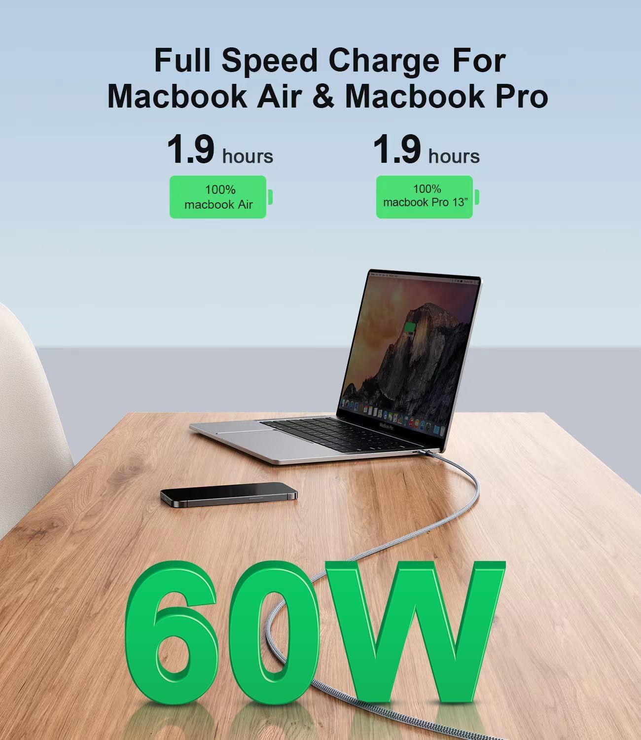 Teeaam 60W USB C to USB C Cable [Extra Long] | Fast Charging for MacBook, iPad Pro, Galaxy, Switch | Nylon Braided & 40,000+ Bend Lifespan