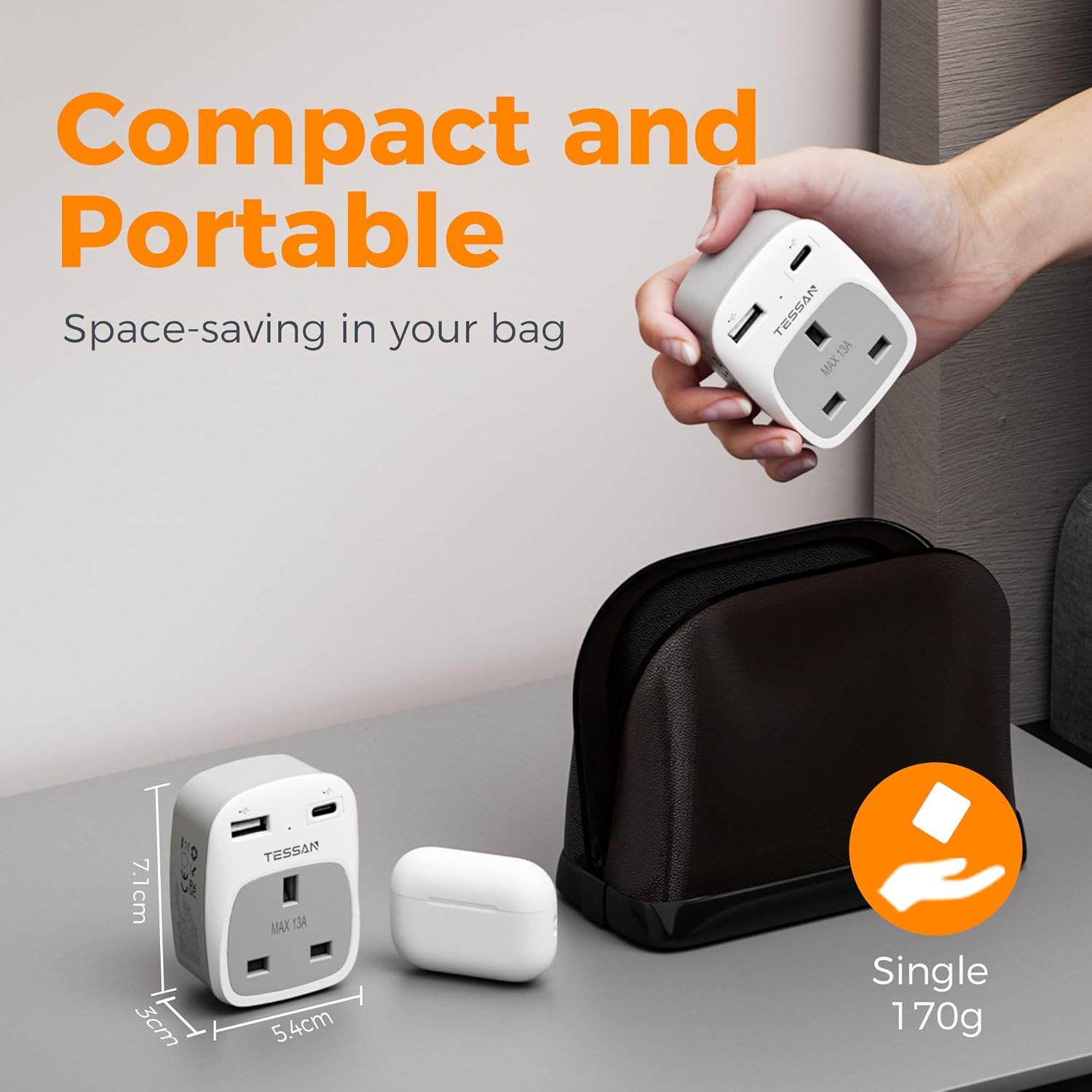 Tessan UK to India plug adapter 2-pack with Type D socket and 2 USB ports, including 1 USB-C, for travel in Sri Lanka, Pakistan, Nepal.