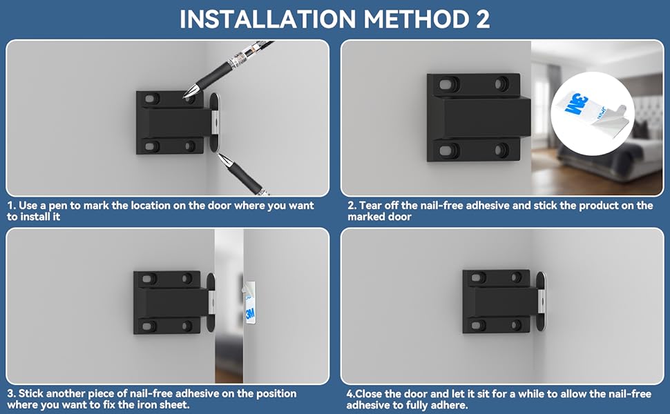 Tonitrui Magnetic Push to Open Latches - 6 Pack Black Handleless Cabinet Door Latch - No Drill / Screw Install