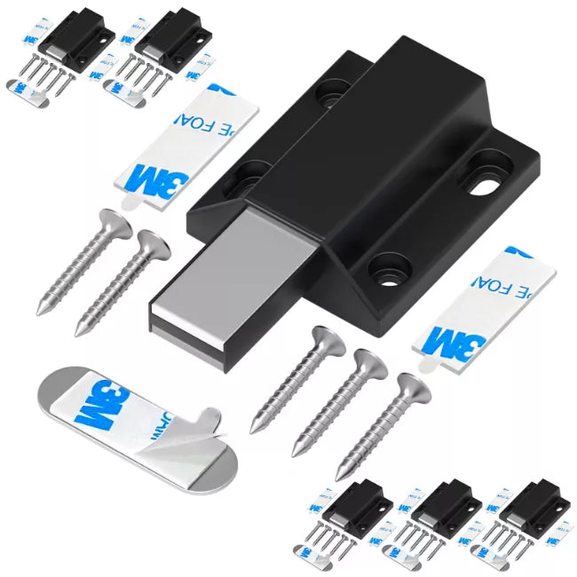 Tonitrui Magnetic Push to Open Latches - 6 Pack Black Handleless Cabinet Door Latch - No Drill / Screw Install