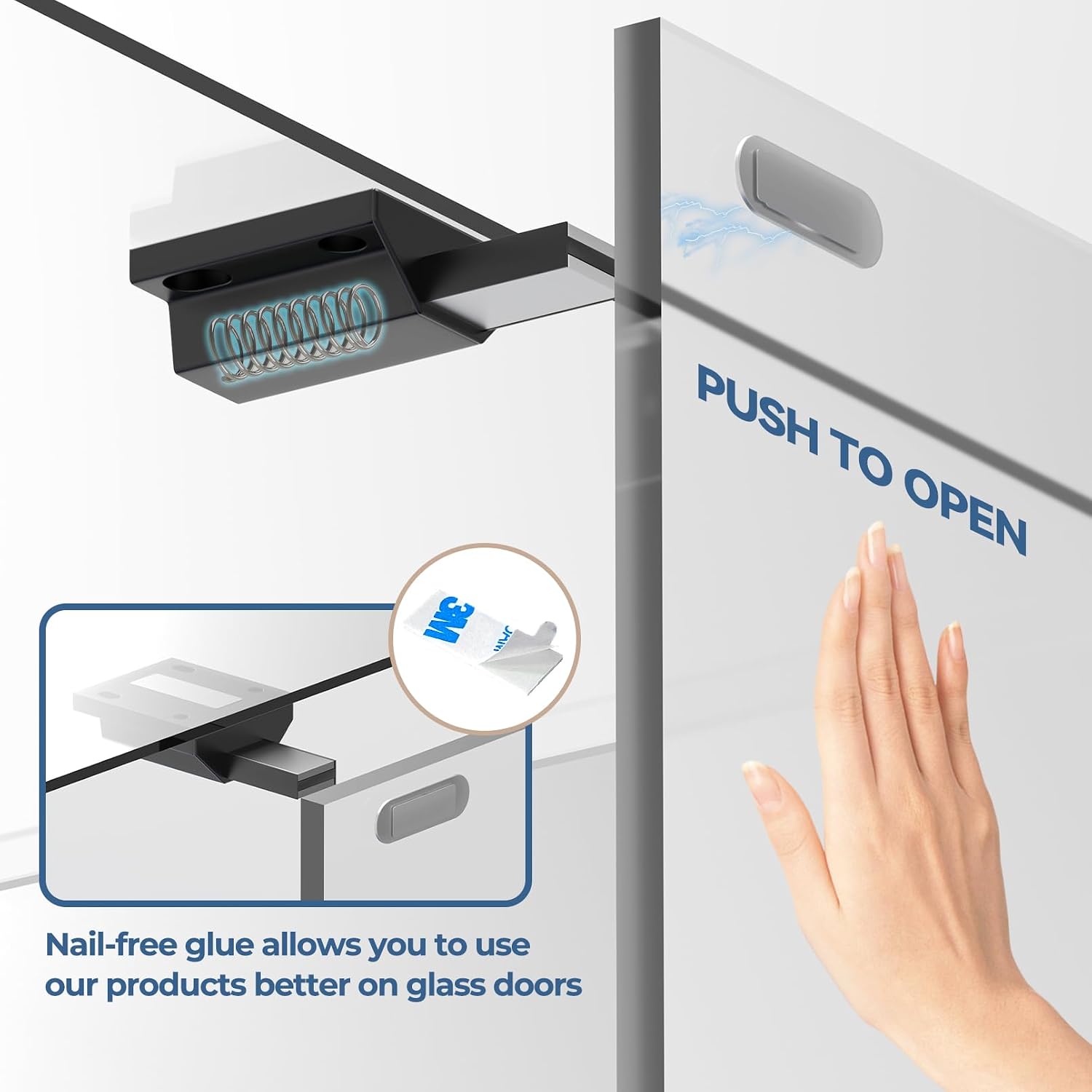 Tonitrui Magnetic Push to Open Latches - 6 Pack Black Handleless Cabinet Door Latch - No Drill / Screw Install