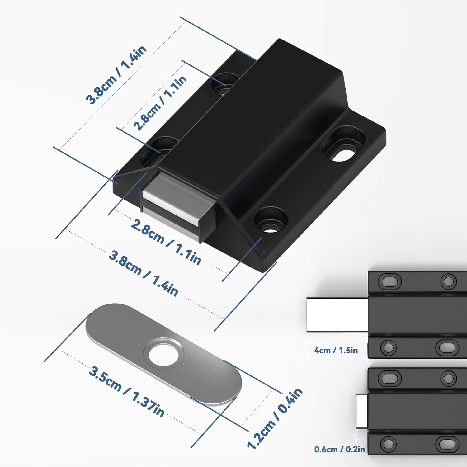 Tonitrui Magnetic Push to Open Latches - 6 Pack Black Handleless Cabinet Door Latch - No Drill / Screw Install