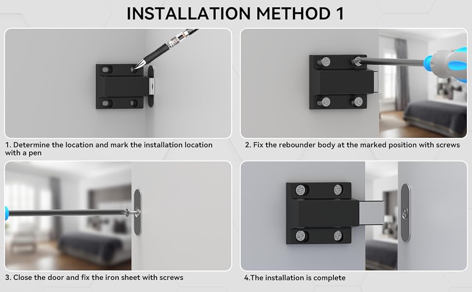 Tonitrui Magnetic Push to Open Latches - 6 Pack Black Handleless Cabinet Door Latch - No Drill / Screw Install