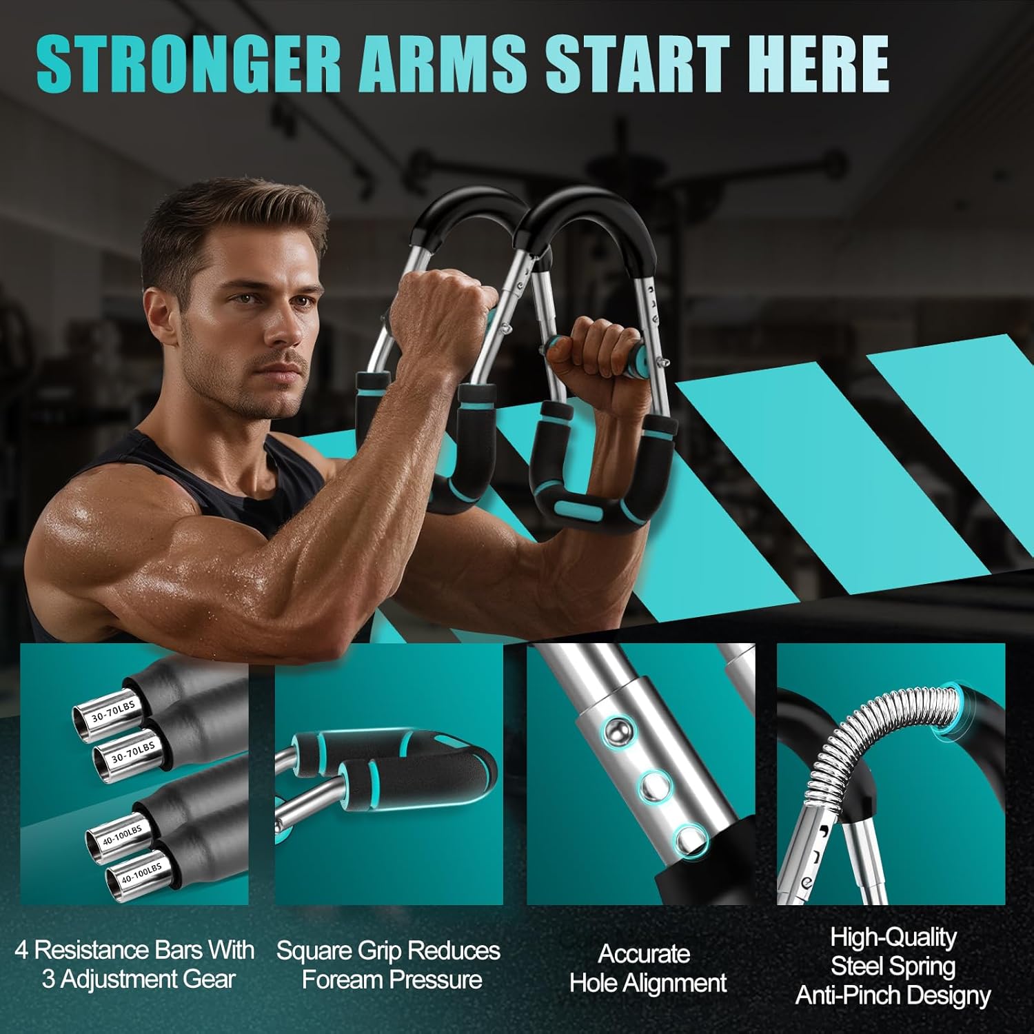 Twister Arm & Chest Trainer - 6-Level Adjustable Resistance (30-100 lbs) | Portable Home Gym, Full Body Workout for Men & Women - Zeta Store
