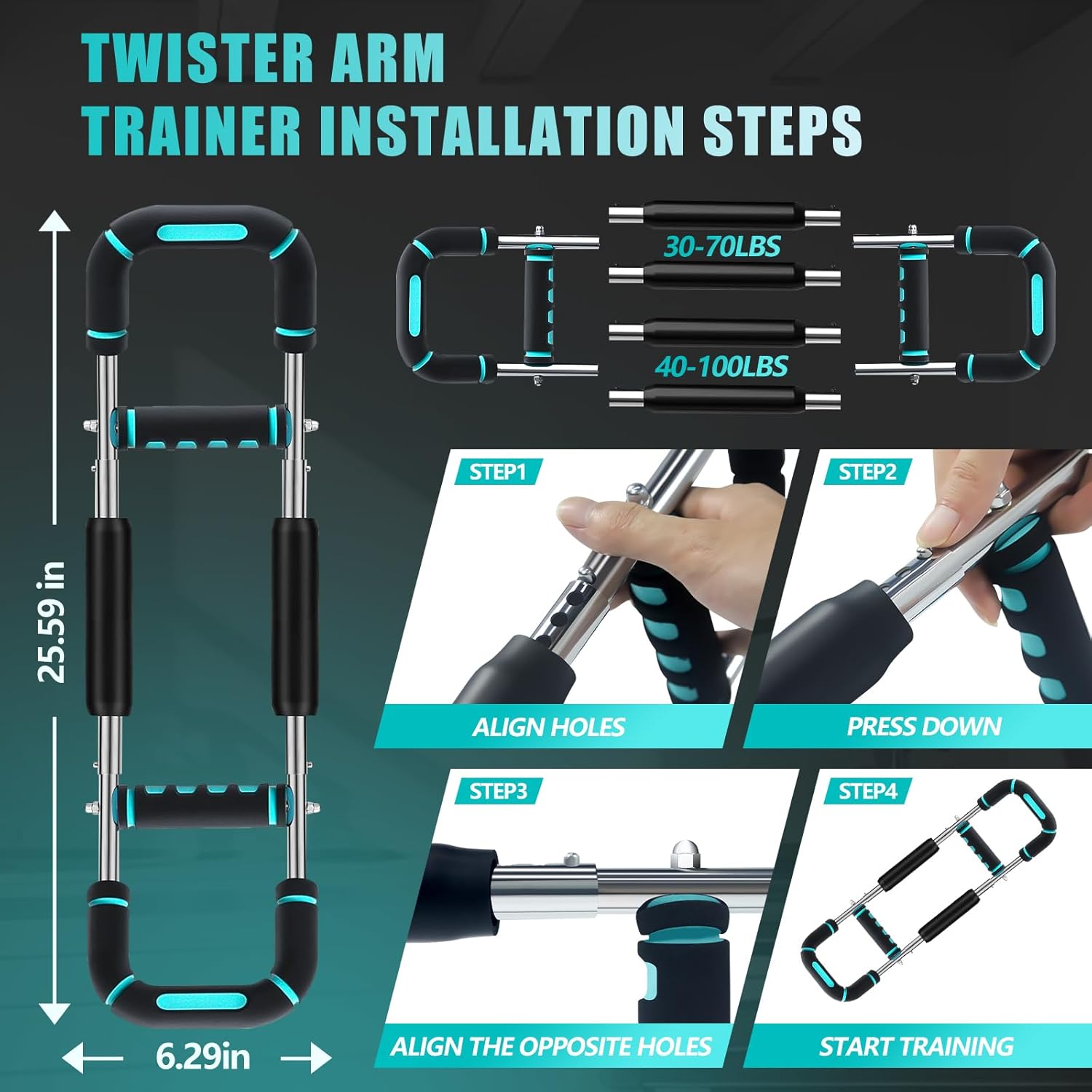 Twister Arm & Chest Trainer - 6-Level Adjustable Resistance (30-100 lbs) | Portable Home Gym, Full Body Workout for Men & Women - Zeta Store